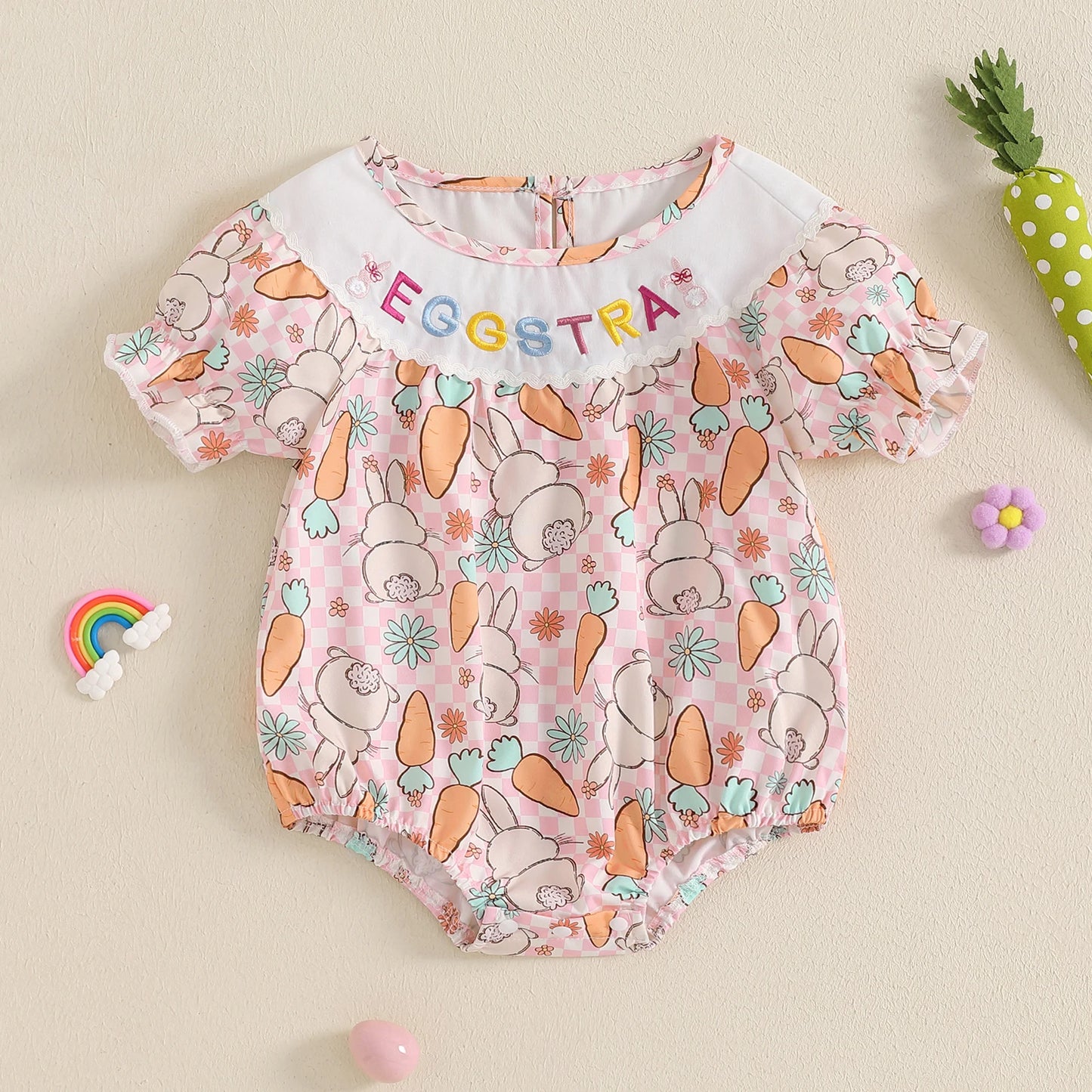 Lovely Baby Easter Romper - Short Sleeve Rabbit Print Bodysuit (0-18M)