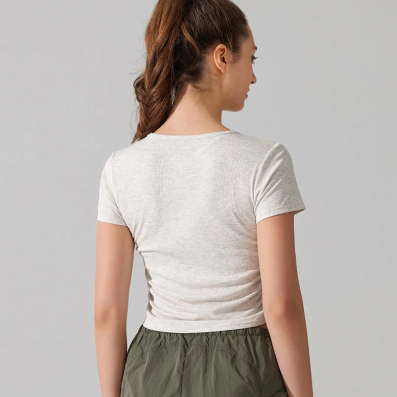Women's Breathable Yoga Crop Top - Slim Fit Athletic T-Shirt