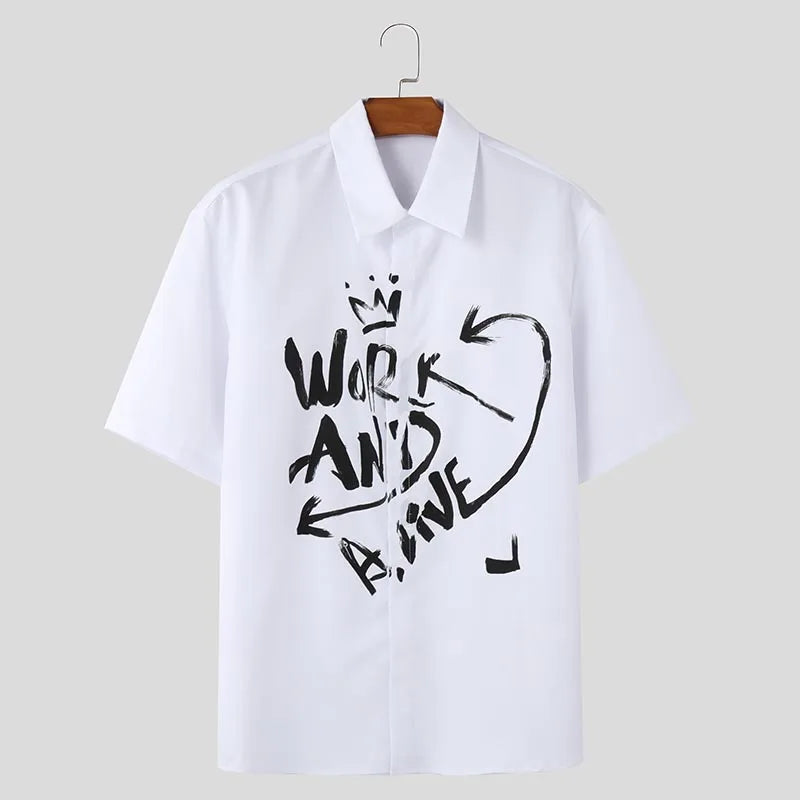 Men's Graffiti Printed Design Short Sleeved Shirt
