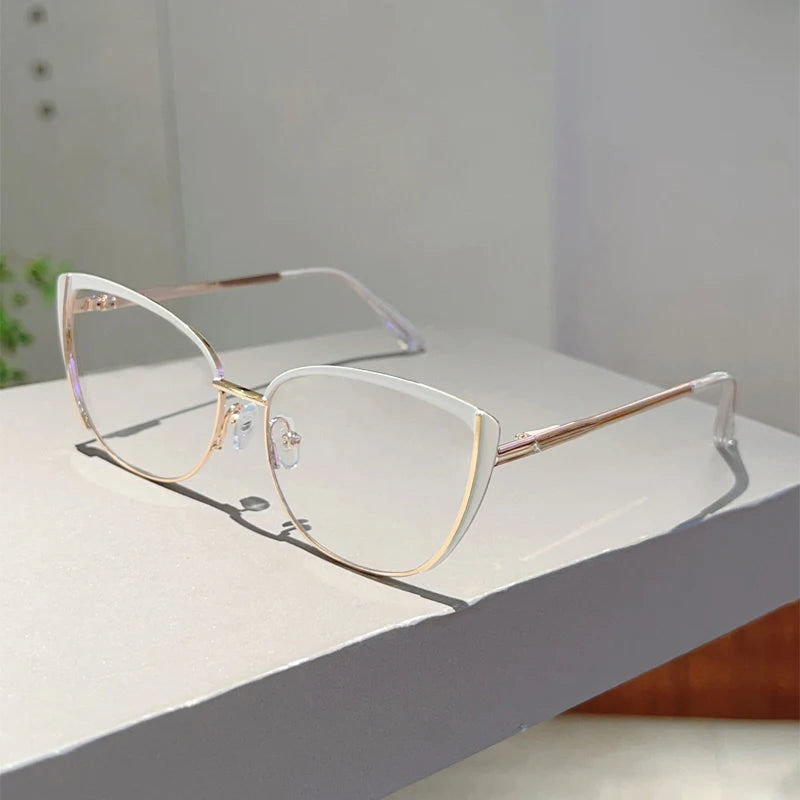 Trendy Retro Cat Eye Glasses - Women's Korean Style Semi-Rimless Pink Eyewear