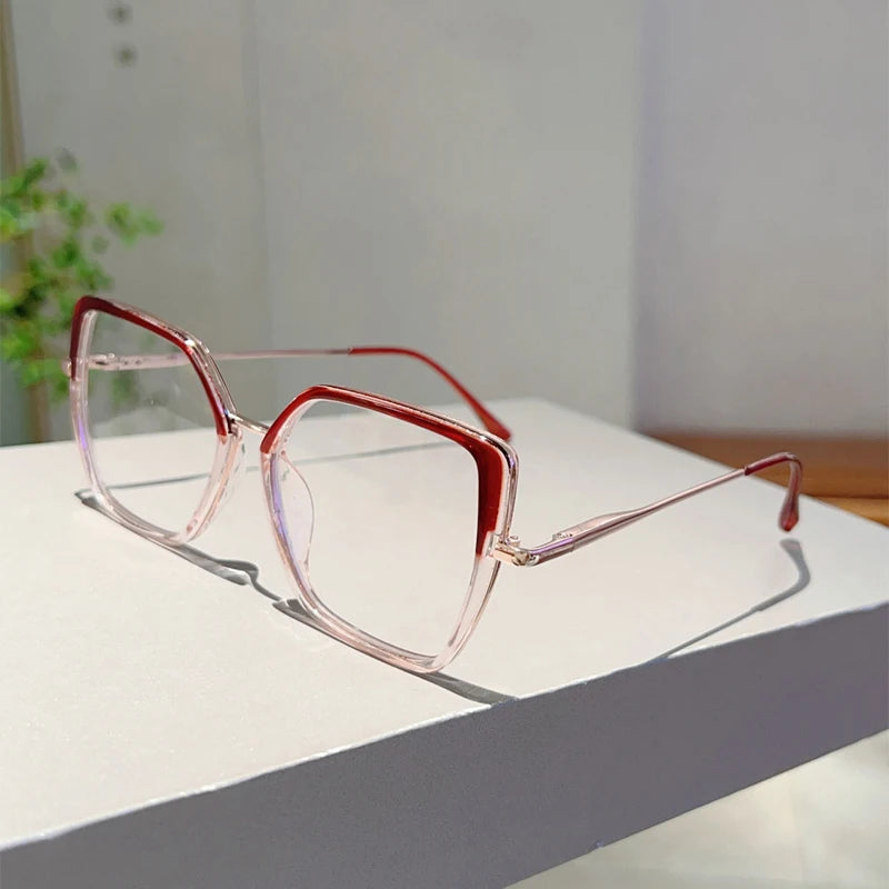 Fashion Oversized Black Frame Glasses - Blue Light Blocking Retro Metal Eyewear