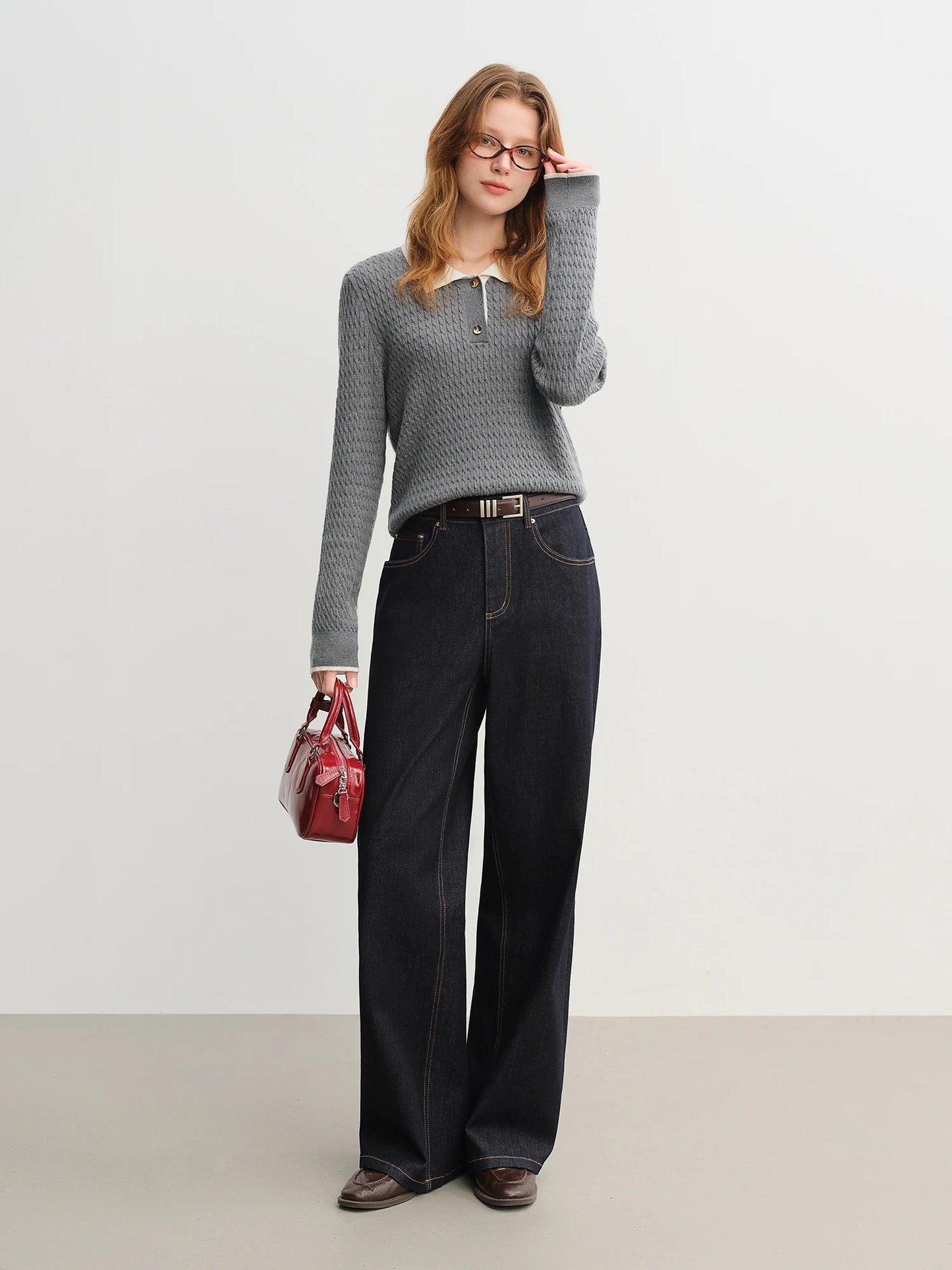 Women's High Waist Straight Leg Jeans - Stretch Denim Casual Trousers