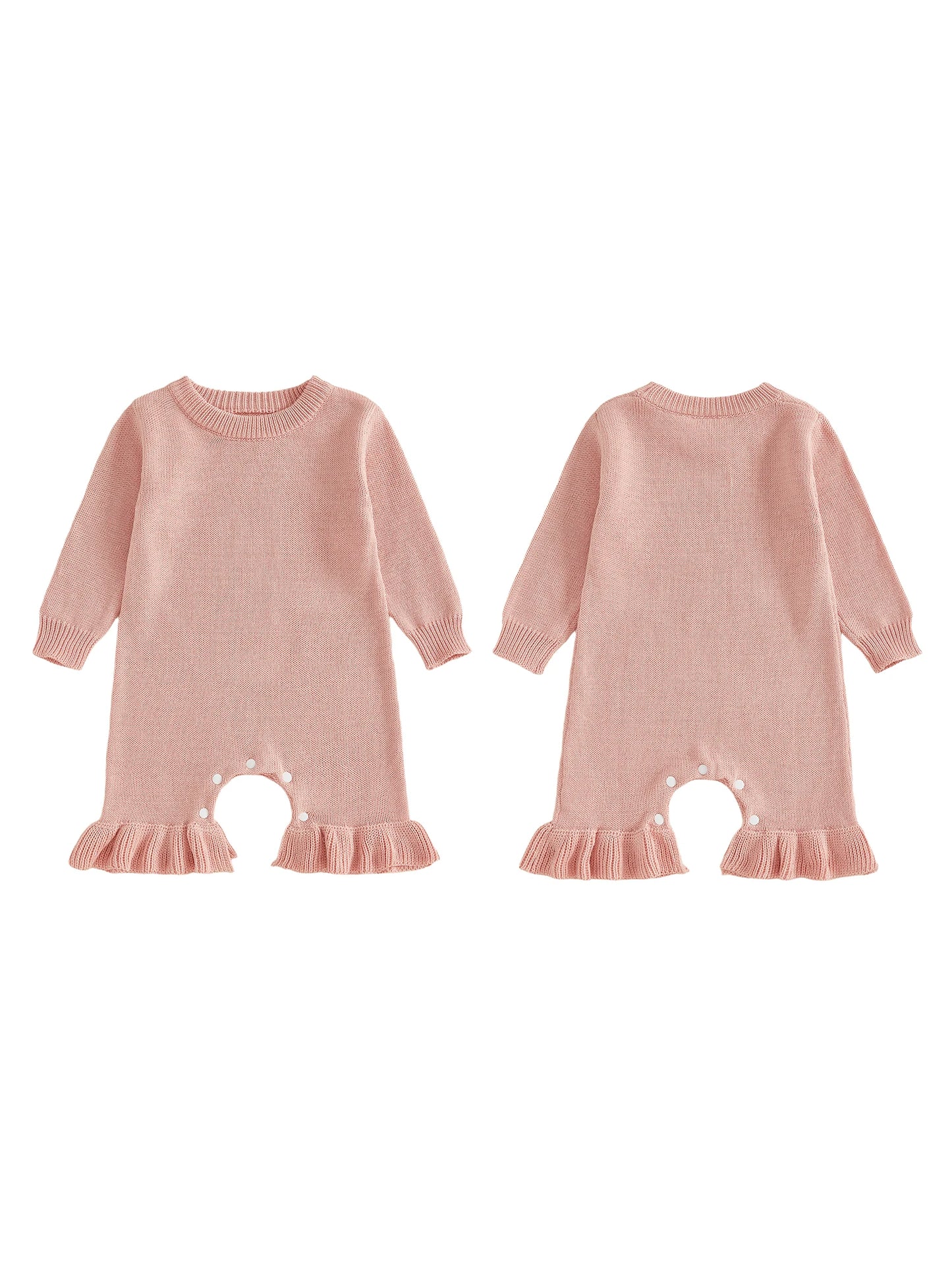 Baby Girl's Knit Romper - Long Sleeve Crew Neck Solid Jumpsuit Sweater