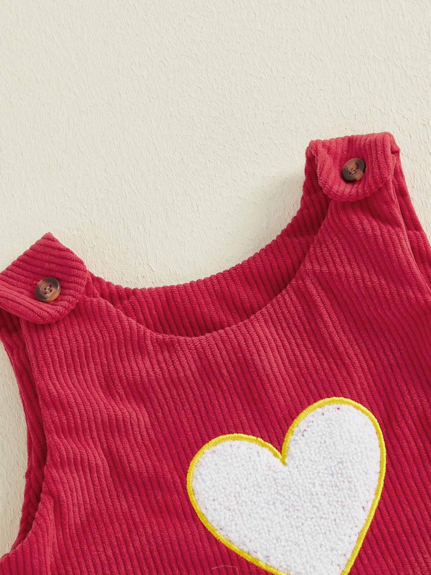 Baby Girls Valentine's Day Heart Embroidered Sleeveless Layered Ruffle Overall Dress