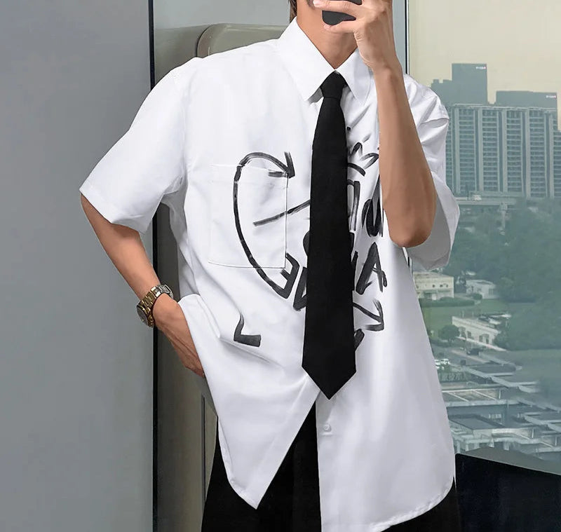 Men's Graffiti Printed Design Short Sleeved Shirt
