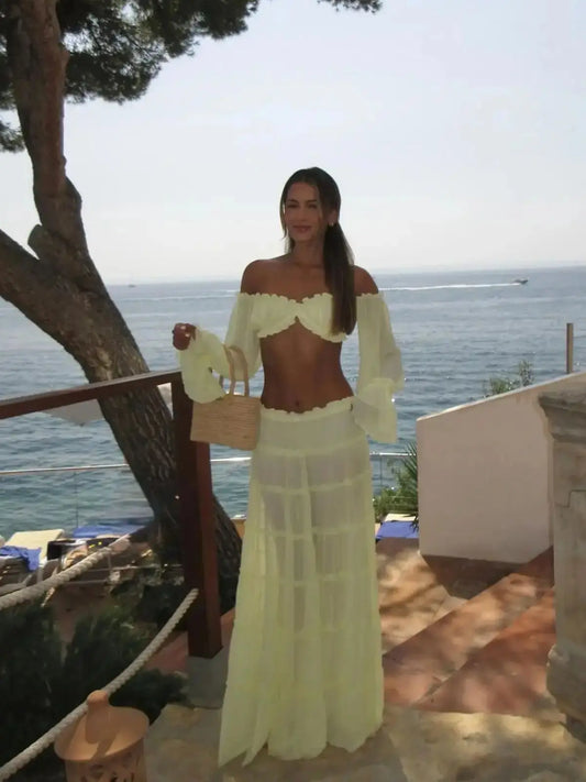 Women's Beach  Cover Up Bandage Long Sleeve Dress High Waist Beach Cover ups Summer Bandage Beachwear Dress