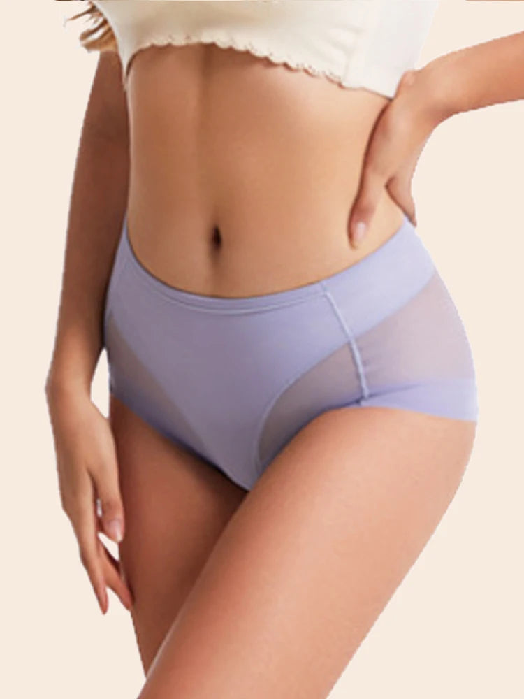 Mesh Hollow Out Underwear - Women Mid Waist Plus Size Panties Tight Waistband and Lifting Buttocks Briefs
