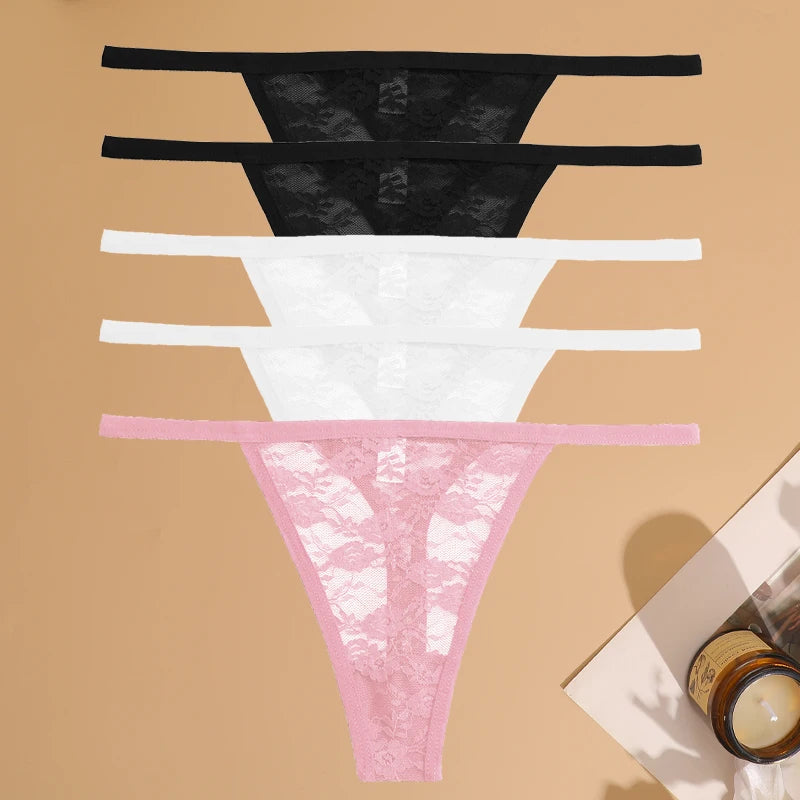 5Pcs Cotton Lace Thongs Hollow Out Floral Underwear Panties Low Waist G-string Comfortable Lingerie