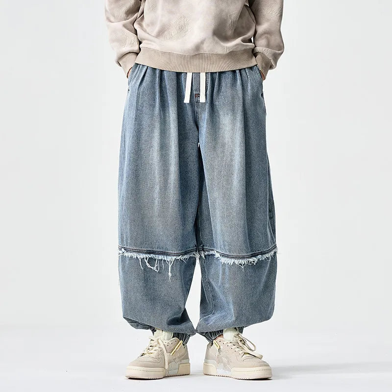Men's Vintage Denim Harem Pants - Loose Casual Cargo Jeans for Autumn Winter
