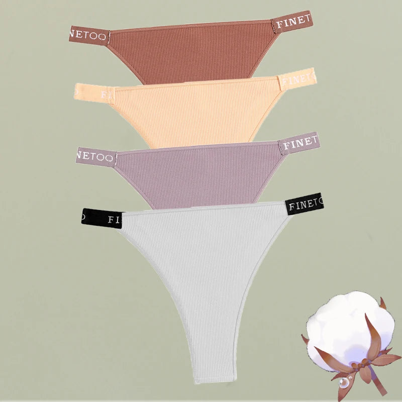 4-Pack Cotton Letter Belt Underwear - Women's Low-Waist Breathable Briefs
