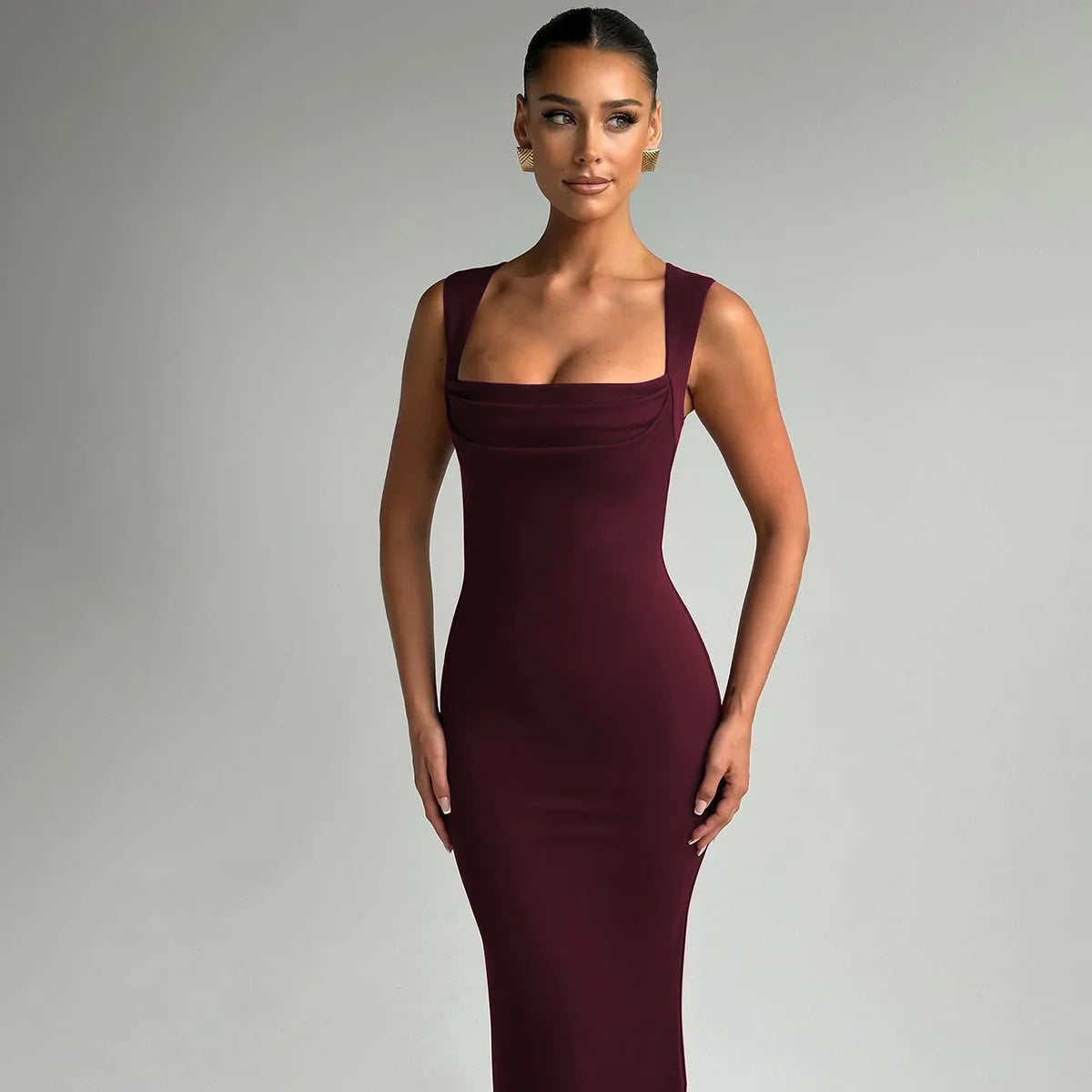 Women's Square Neck Elegant Maxi Outfits Sleeveless Bodycon Dress