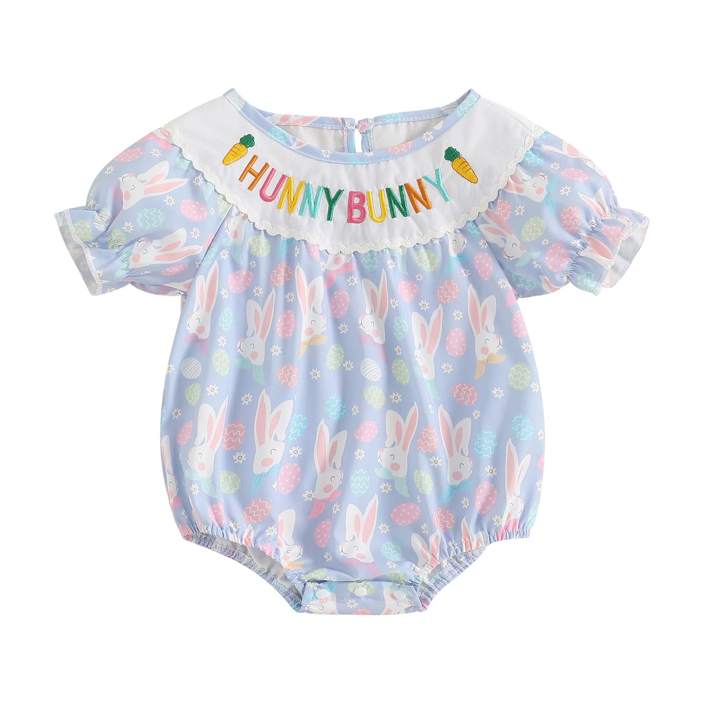 Lovely Baby Easter Romper - Short Sleeve Rabbit Print Bodysuit (0-18M)