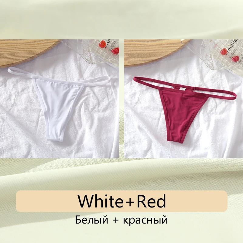 Women's Cotton Seamless Thong Set - Low Waist Comfort Underwear (2 Pack)