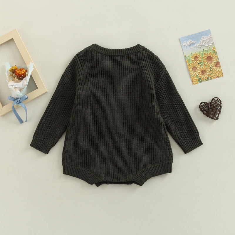 Baby Sweater Romper - Solid Knitted Long Sleeve Pullover Jumpsuit