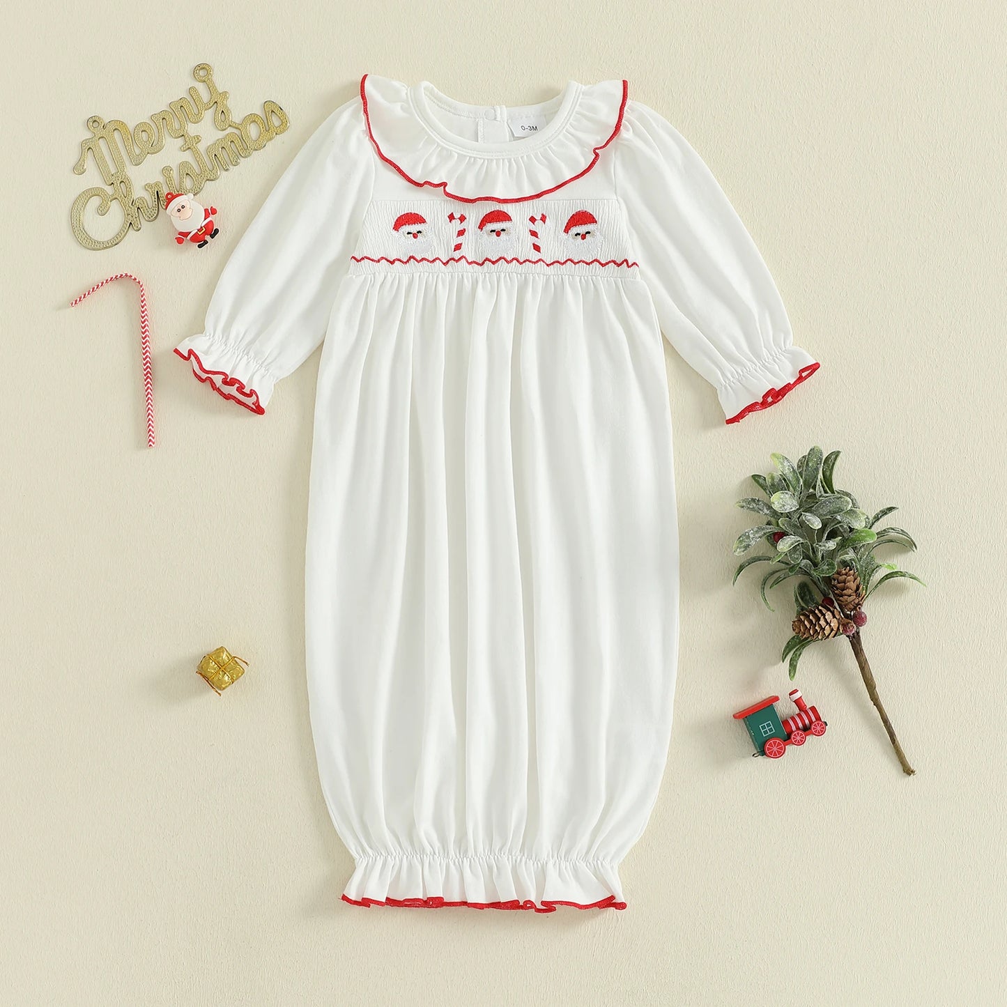 Newborn Baby Christmas Romper - Embroidery Long Sleeve Autumn Winter Set (0-3M)