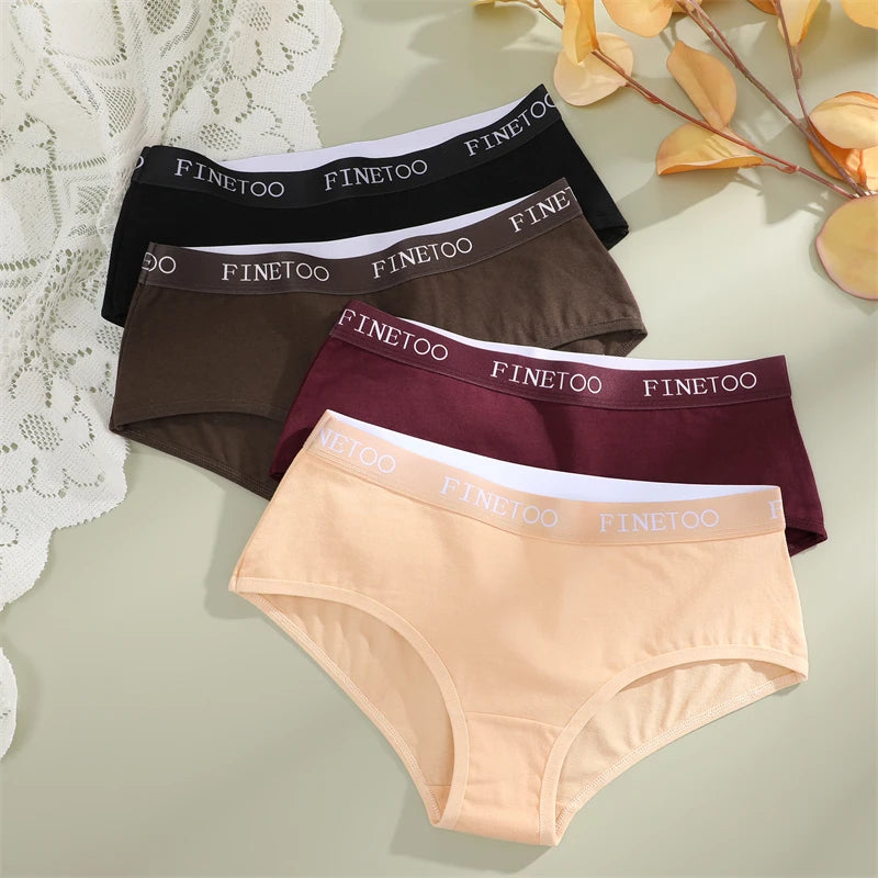Women's 3Pcs Cotton Breathable Underwear Letter Belt Low Waist Briefs Stretch Comfortable Lingerie