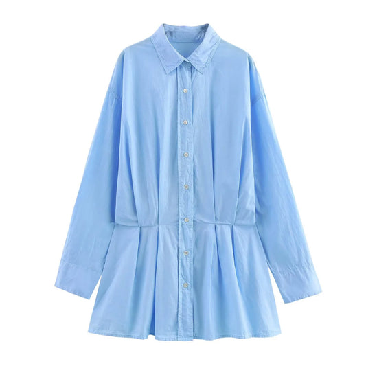 Women's Elegant Wide Pleated Shirt Dress - Light Luxury Summer Style