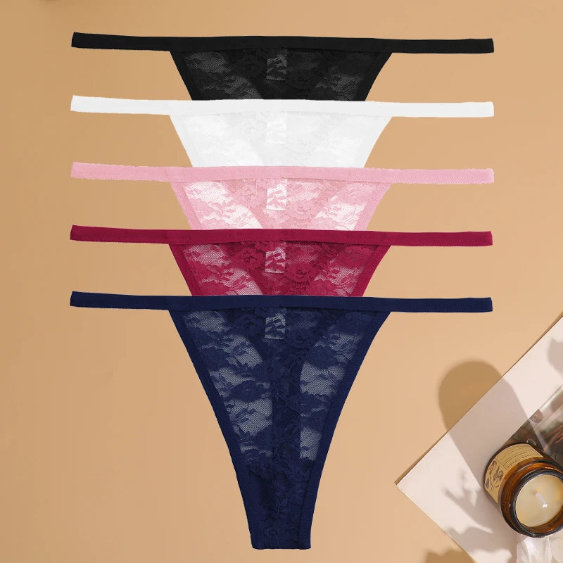 5Pcs Cotton Lace Thongs Hollow Out Floral Underwear Panties Low Waist G-string Comfortable Lingerie