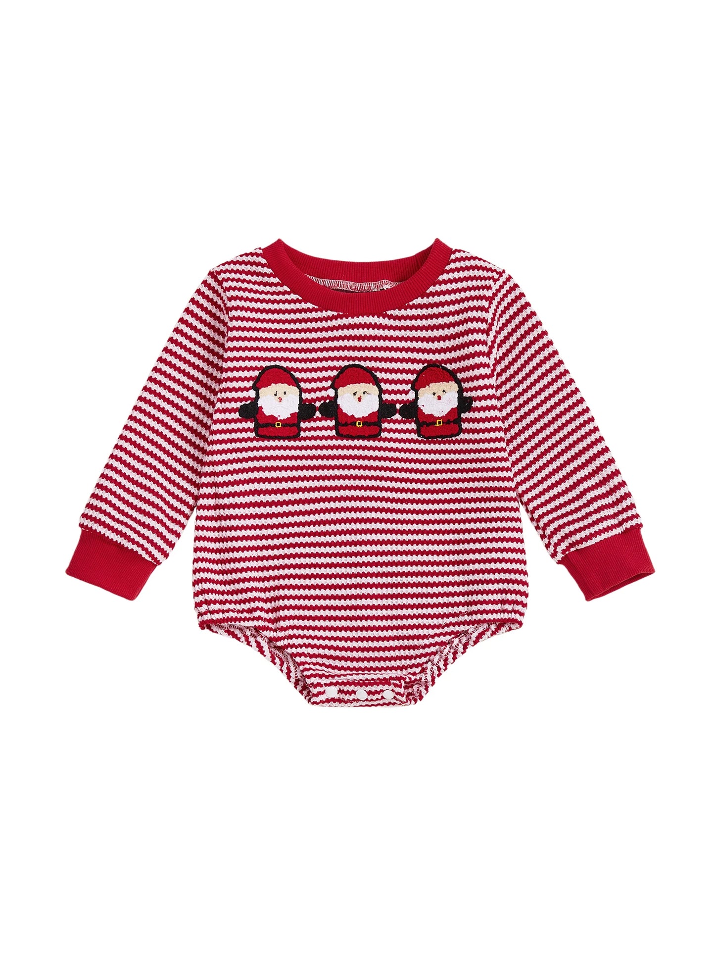 Baby Christmas Romper - Long Sleeve Stripes Print Xmas Embroidery Bodysuit