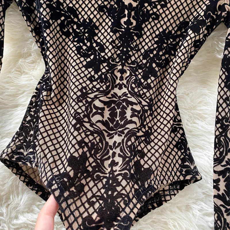 Women's Summer Chic Flocking Slim Backless Bodycon Bodysuit