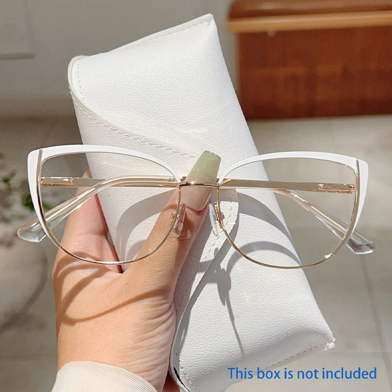 Trendy Retro Cat Eye Glasses - Women's Korean Style Semi-Rimless Pink Eyewear