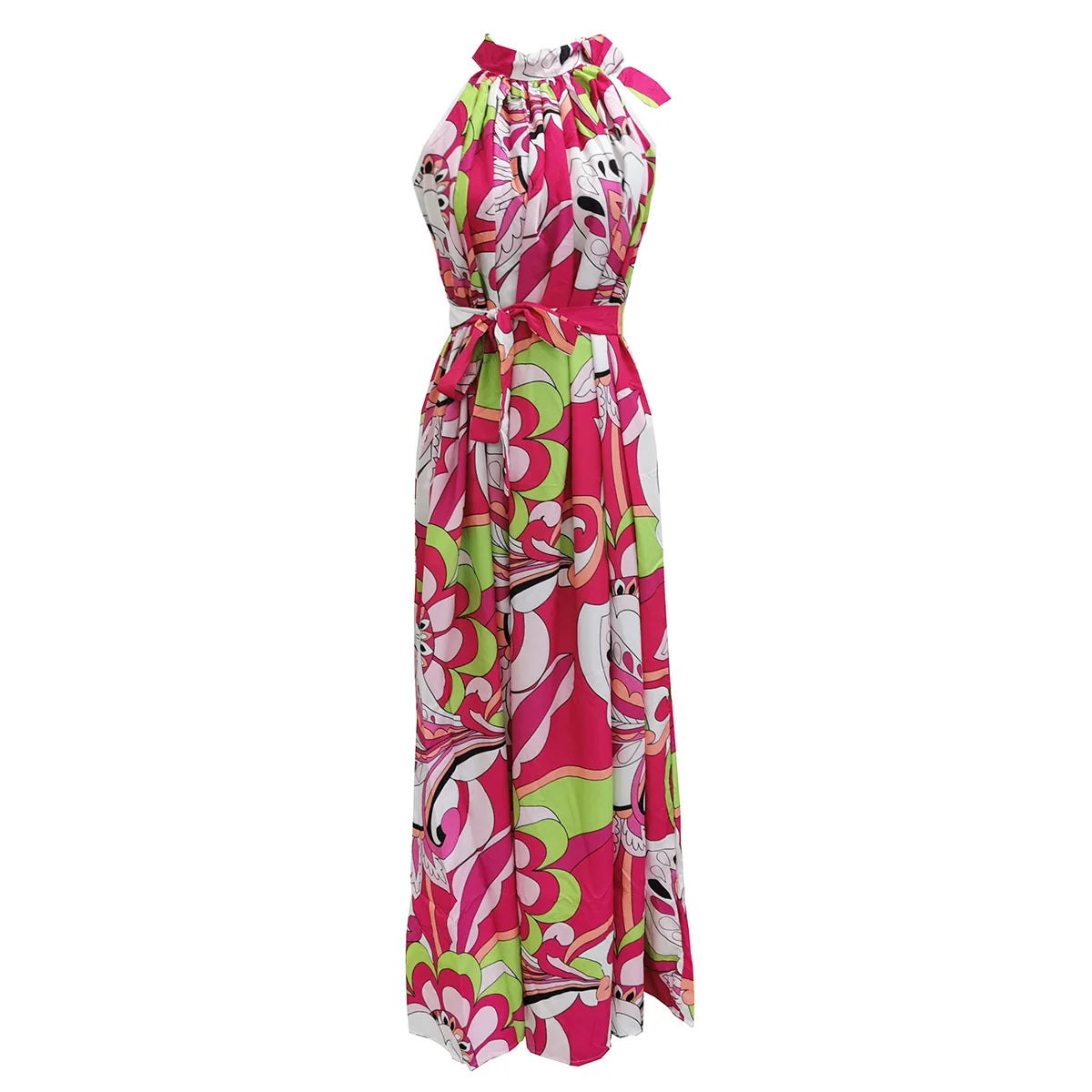 Women's Elegant Floral Printed Long Halter Beach Dress Loose Summer Bikini Cover Up