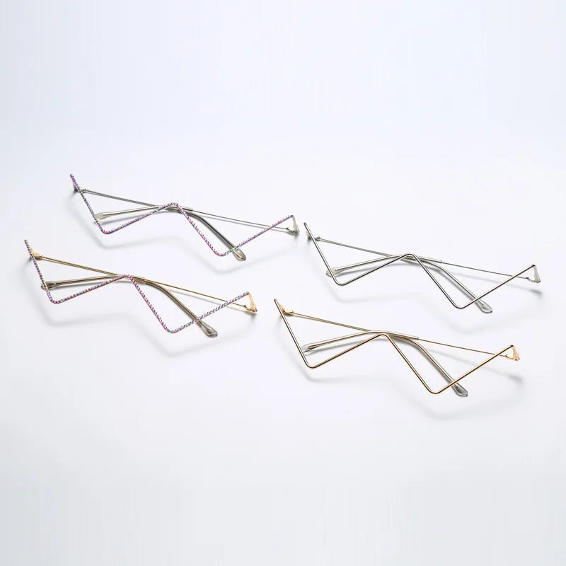 W-Shaped Rhinestone Glasses Frame - Fashion Decorative Eyewear for Women