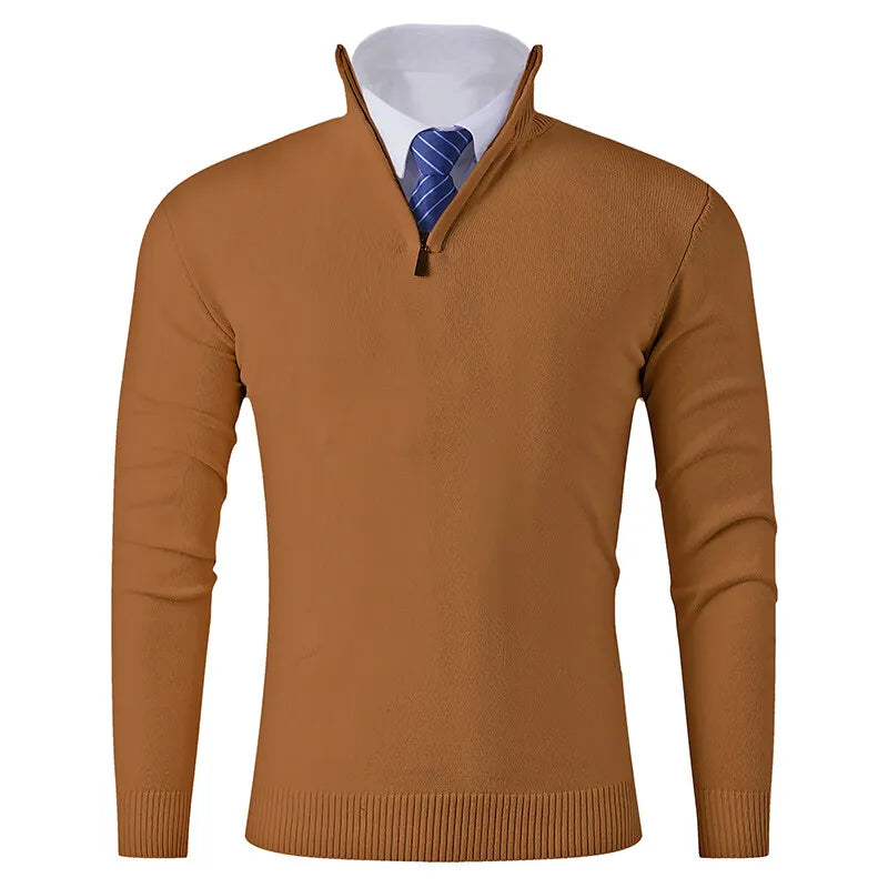 Men's Smart Casual Half-Zip Knitted Sweater - Stand Collar Slim Fit