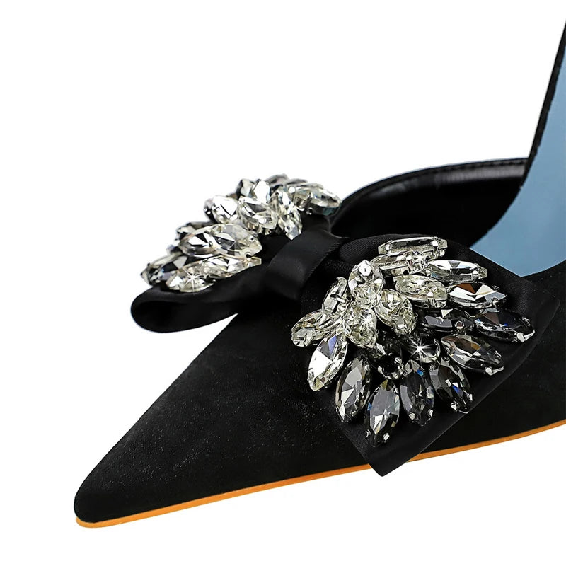 Women's Rhinestone Bow High Heels Stilettos Shoes
