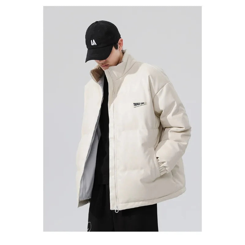 Men's PU leather Stand-up collar thickened cotton-padded Jacket