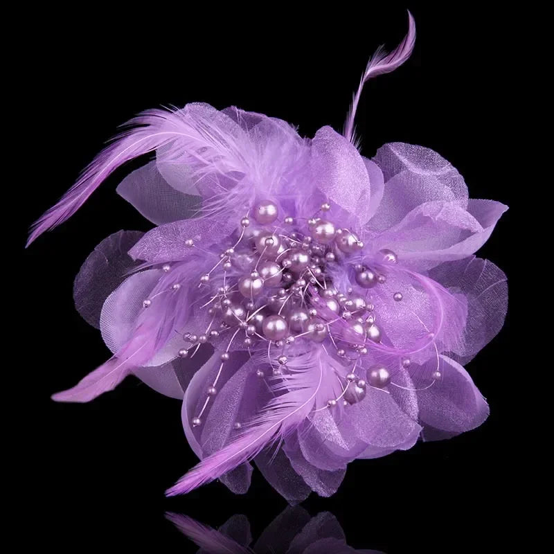 Elegant Feather Fabric Flower Brooch - Women's Corsage Lapel Pin