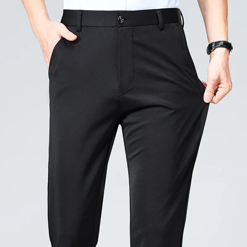 Straight Suit Pants - Smart Casual Office Trousers Solid Colour