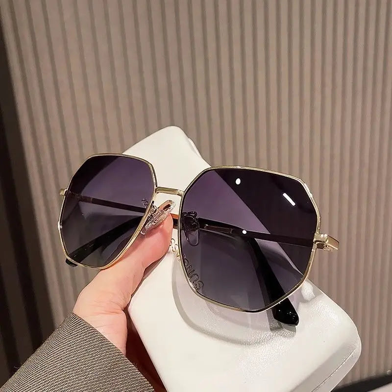Unisex Transparent Blue Sunglasses - Large Frame Polygonal Metal Eyewear