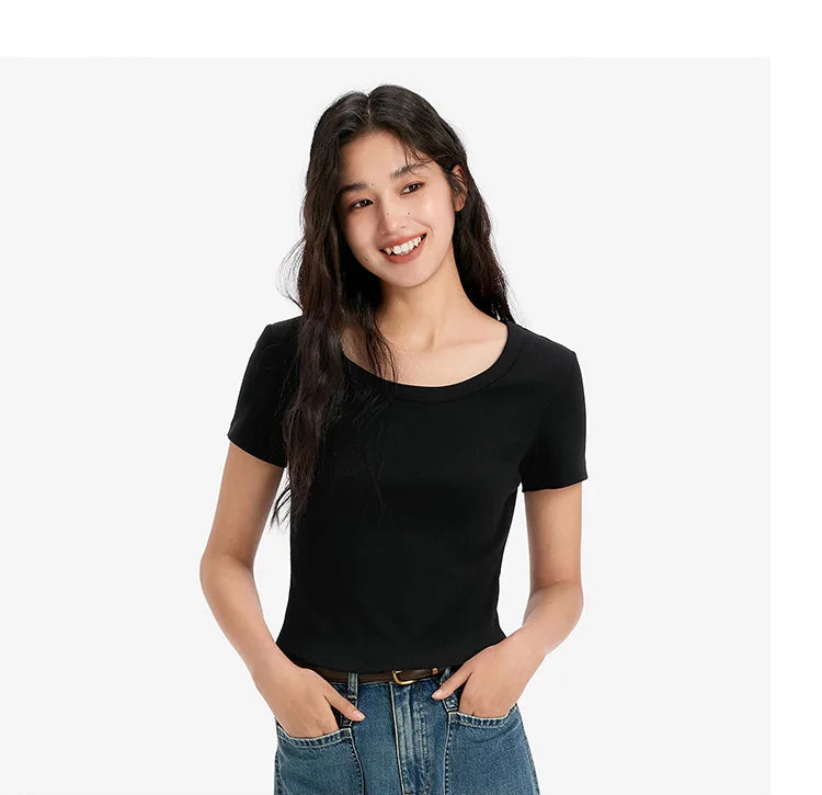 Cooling Fitted Short Sleeve Tee - Summer Round Neck Basic Top