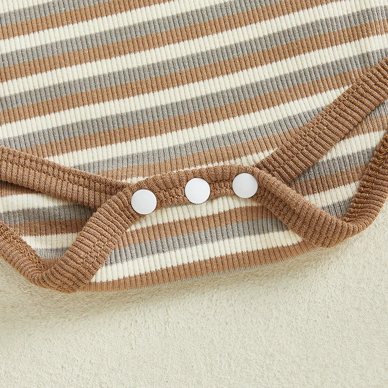 0-18M Baby Girls Boys Rompers Stripe Print Sleeveless Buttons Round Neck Summer Bodysuits Jumpsuit