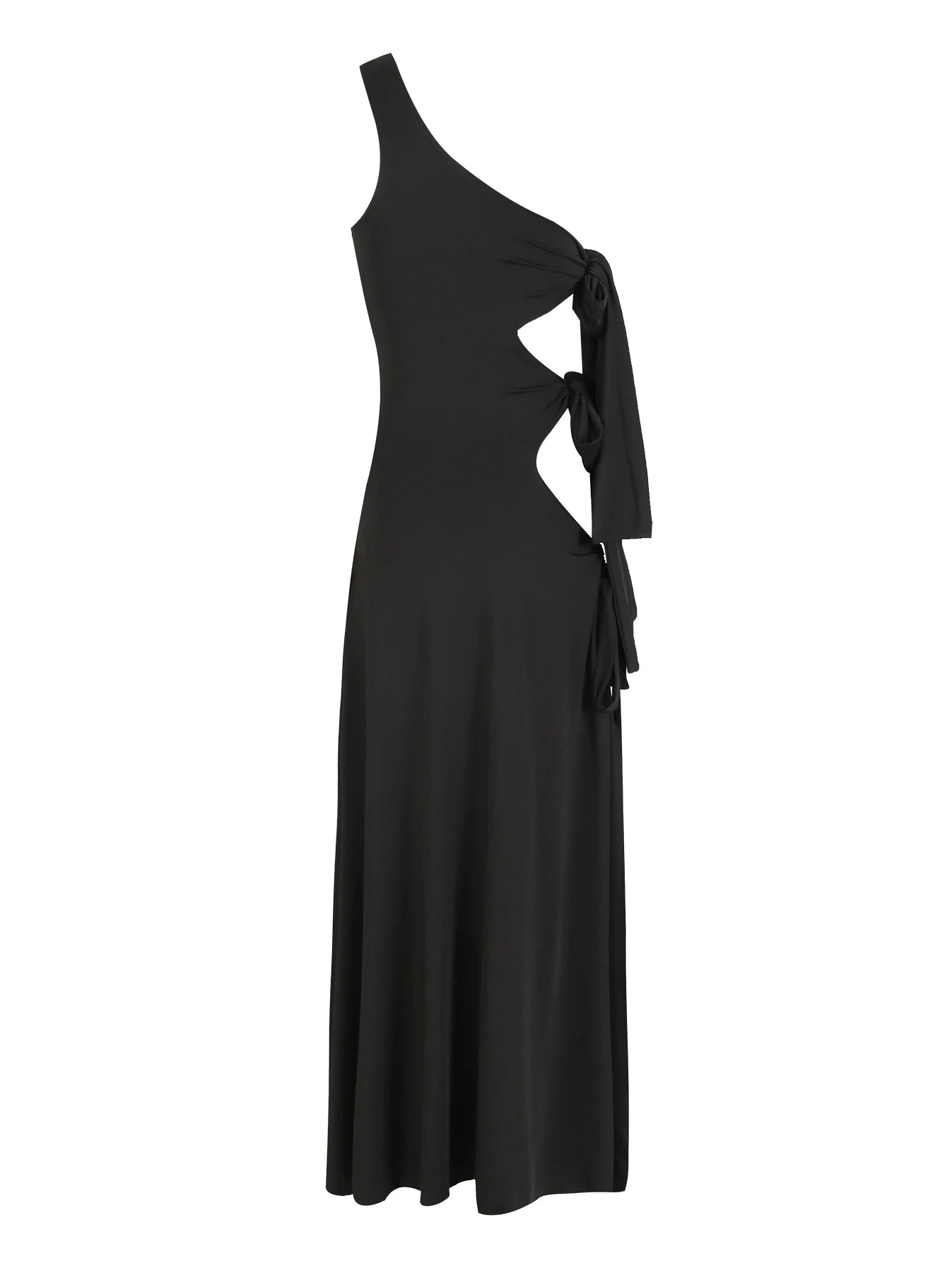 Women's Boho Summer Diagonal Collar Sleeveless Tie Up Hollow Out High Split Long Dress