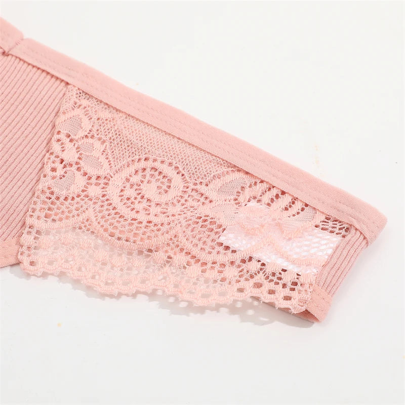 Cotton Lace Thongs - 3 Pack Low Waist Bikini Panties