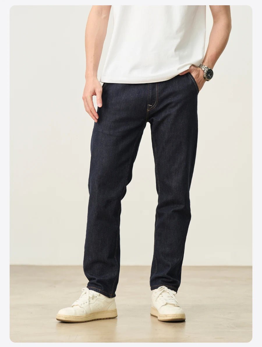 Men's Comfortable Tapered Jeans - Colourfast Washed Denim