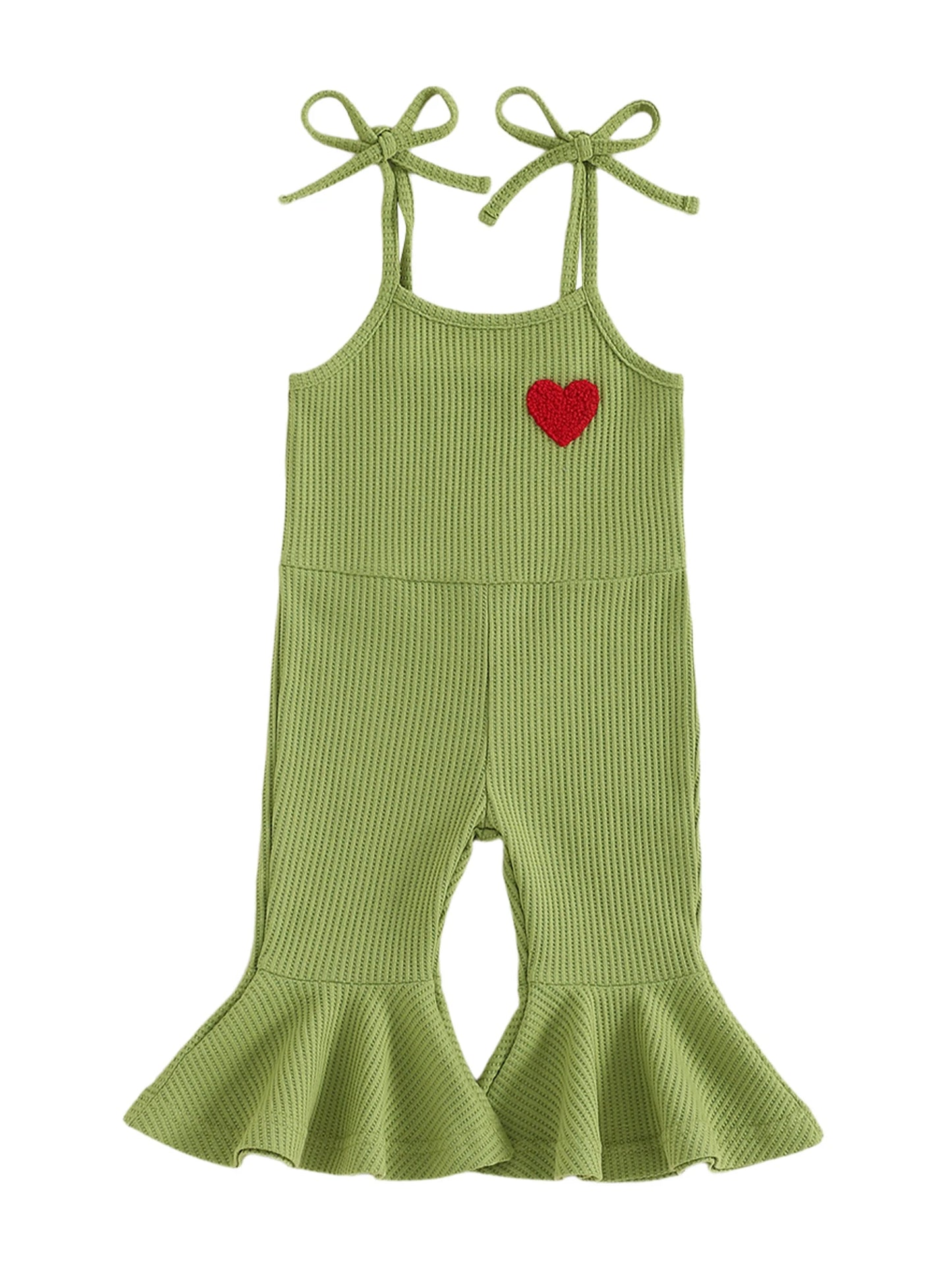 Toddler Girls' Christmas Flare Pants Romper - Heart Embroidery Sleeveless Bell Bottom Overalls