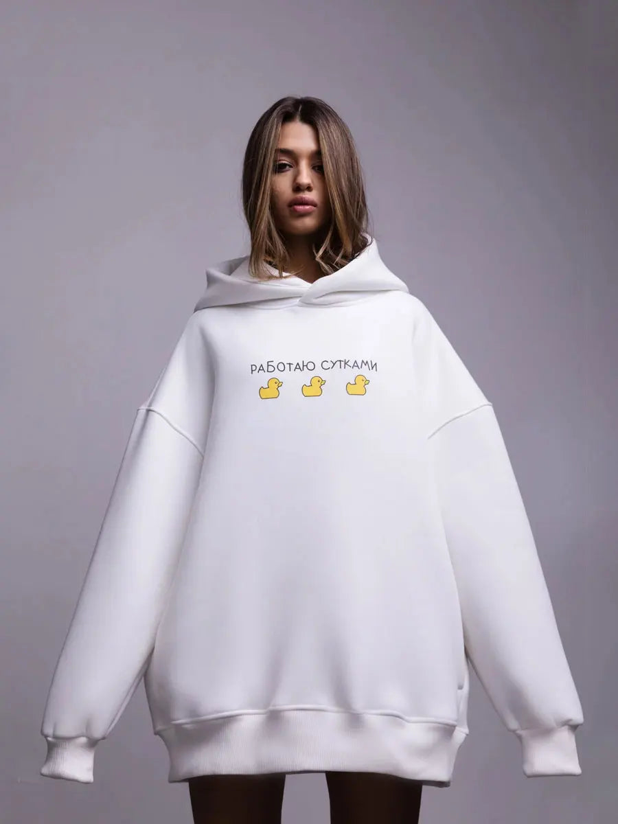 Women's Oversized Three Duck Print Hoodie
