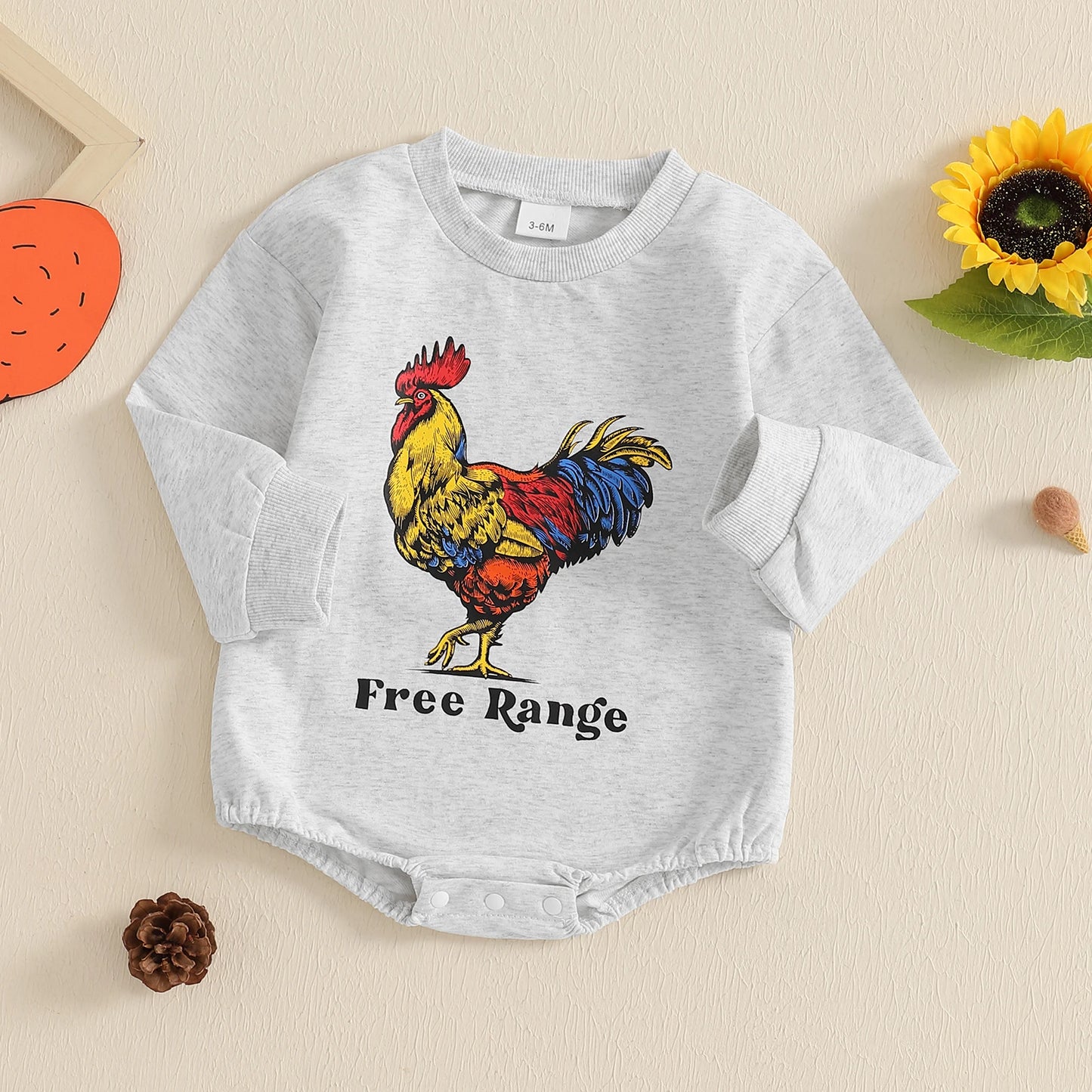 Baby Boys Western Rooster Print Romper - Spring Long Sleeve Crew Neck Jumpsuit (0-18M)
