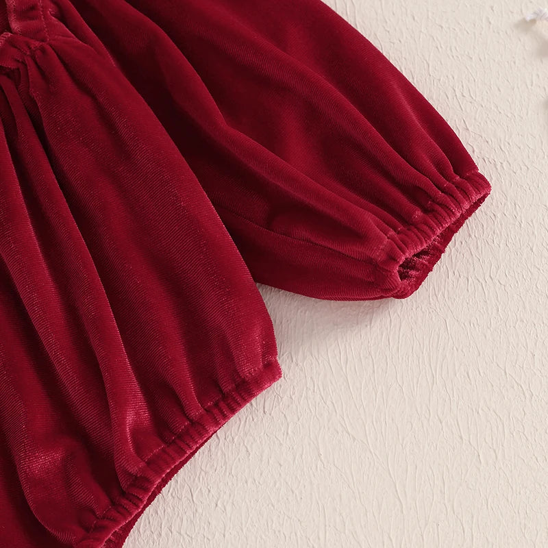 Baby Girl's Christmas Velvet Romper Set with Headband - Round Neck Long Sleeve
