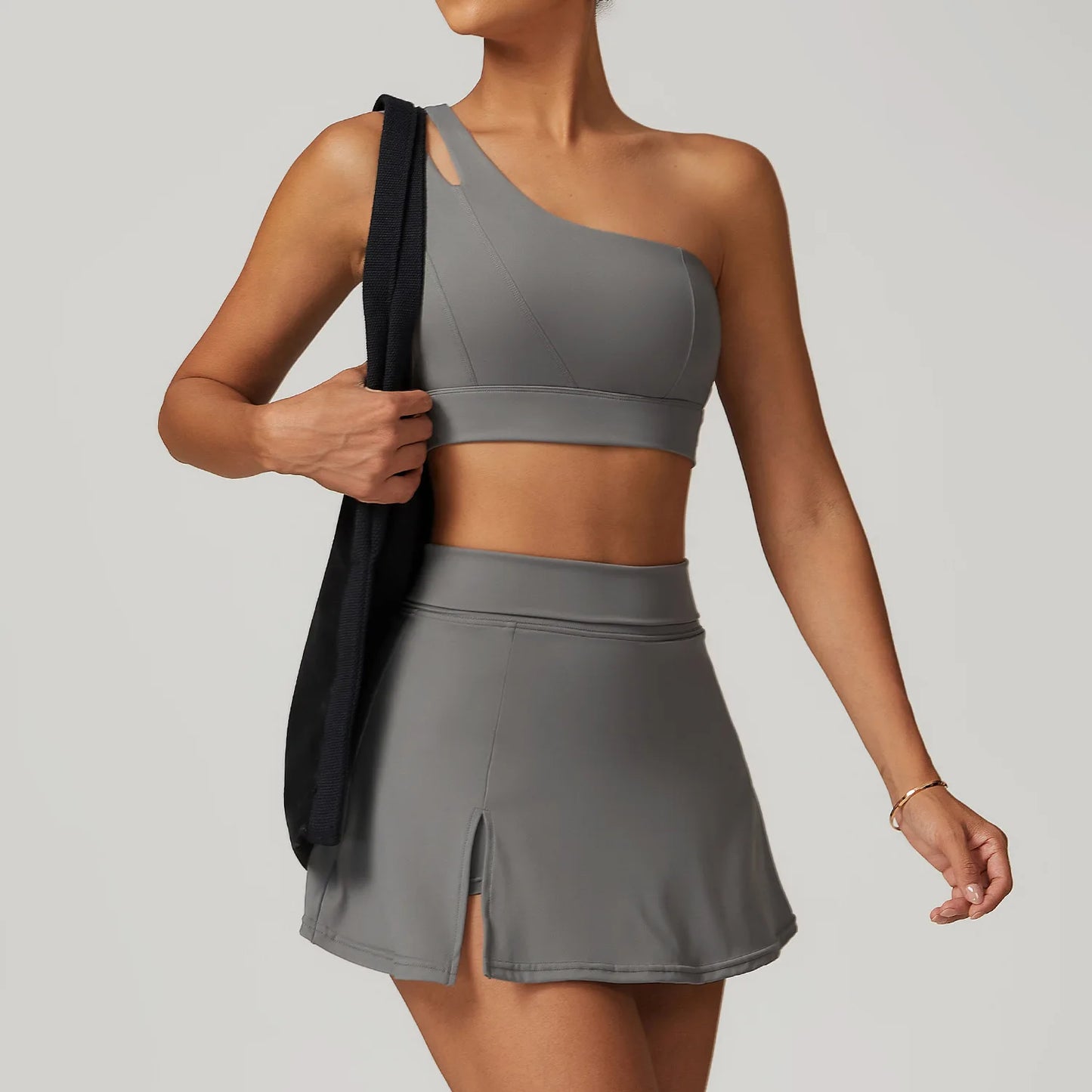 Women’s 2pc Sports Skirt Suit Outdoor Leisure Single Shoulder Bra Suit Quick Drying Tennis Set Yoga workout Skirt Set