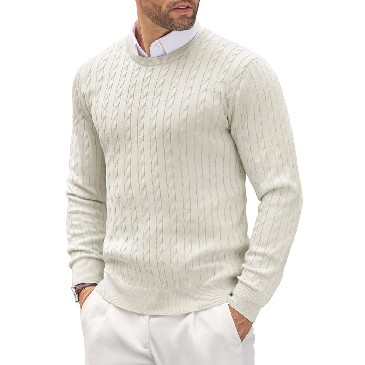 Men's Knitted Sweater - Slim Fit Long Sleeve Pullover