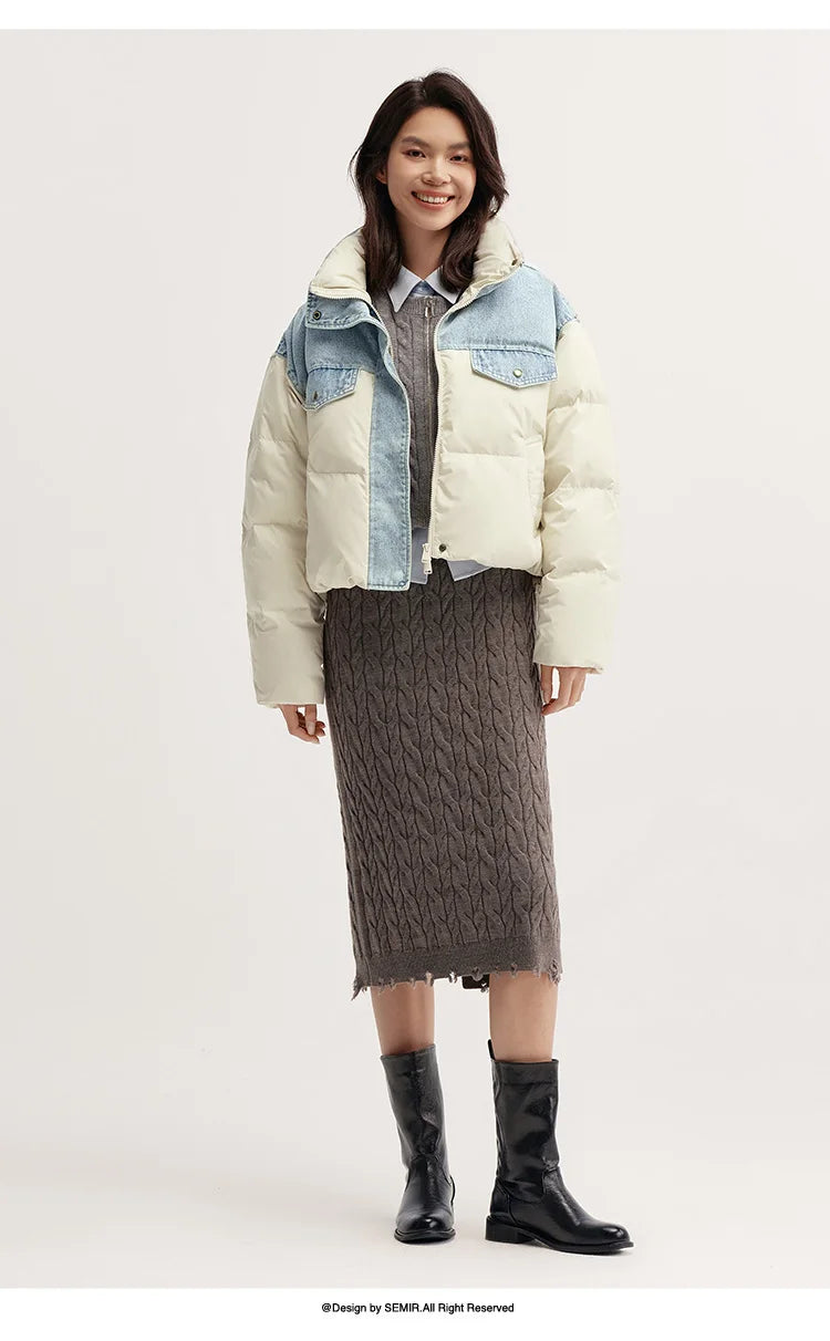 Down Jacket Women Waterproof Patchwork Oversize Stand Collar Winter Trendy Coat