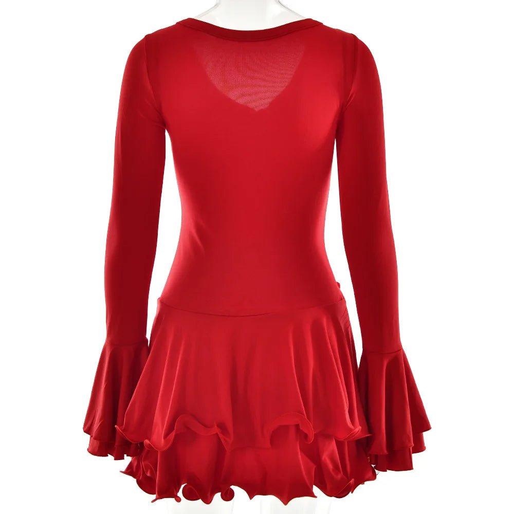 Women's Ruffled Mini Dress - Single-Breasted V-Neck with Flare Sleeves