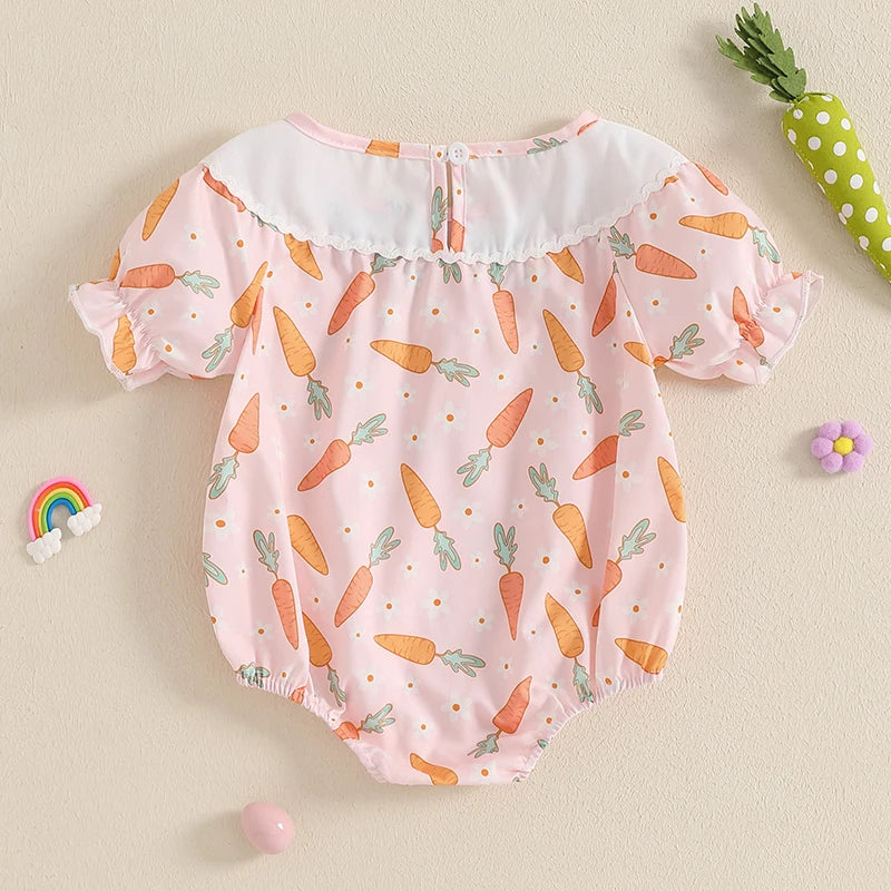 Lovely Baby Easter Romper - Short Sleeve Rabbit Print Bodysuit (0-18M)