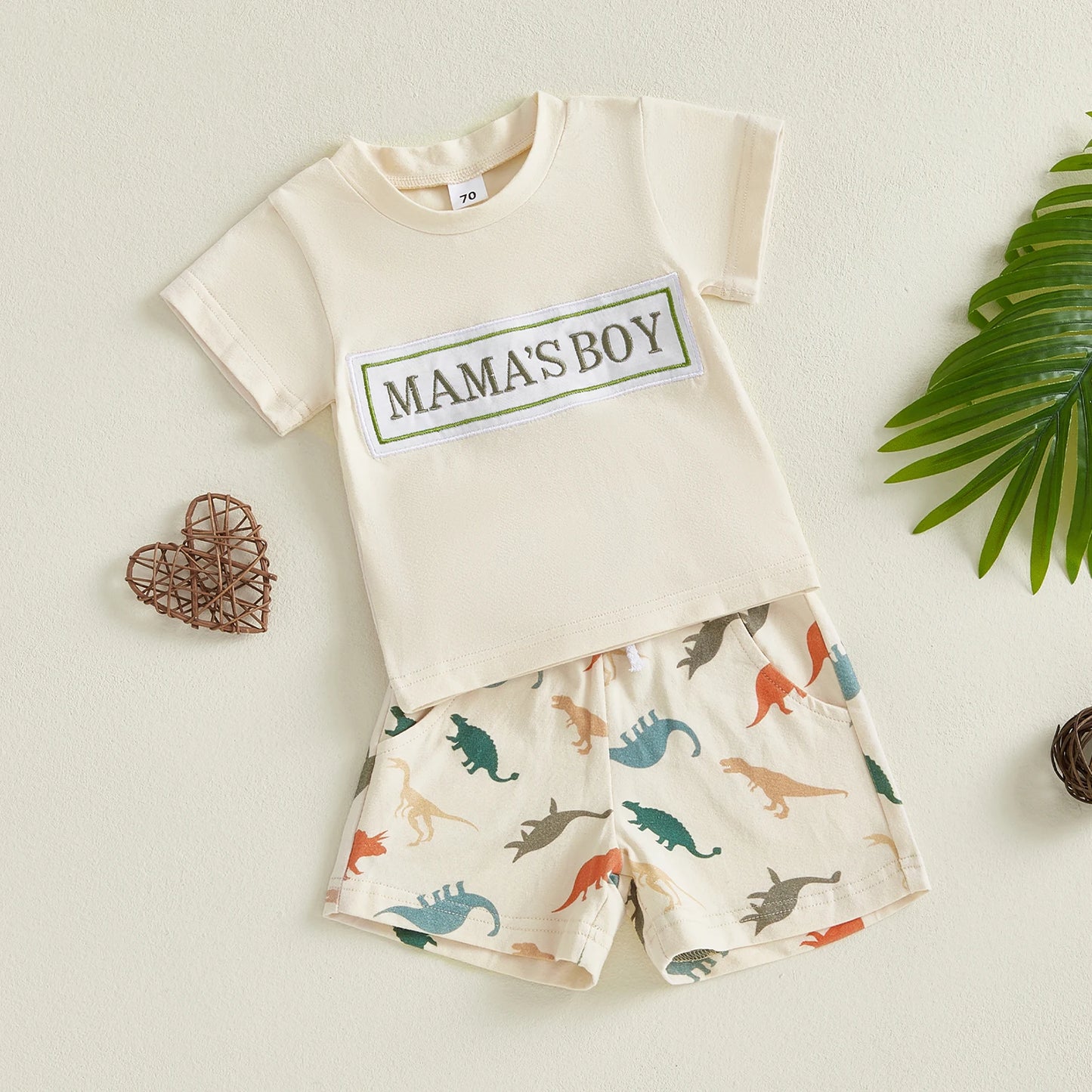 0-3Y Casual Baby Boys Summer Clothes Sets Letter Embroidery Short Sleeves T-Shirt and Dinosaur Print Shorts Set