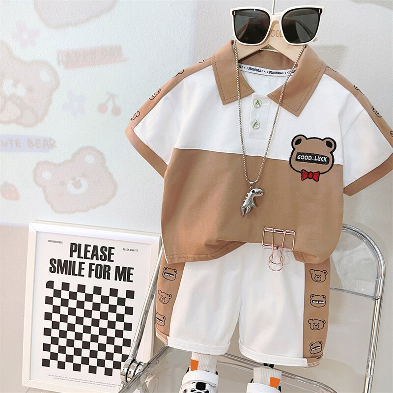 Boy's Cartoon Bear T Shirt and Shorts 2 Pcs Outfit