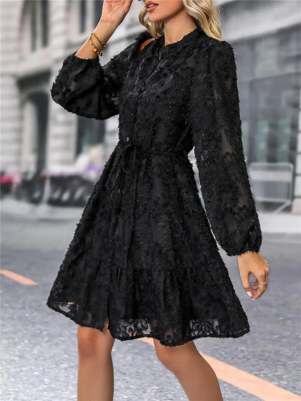Autumn Winter Fashion - Elegant V-neck Chiffon Dress